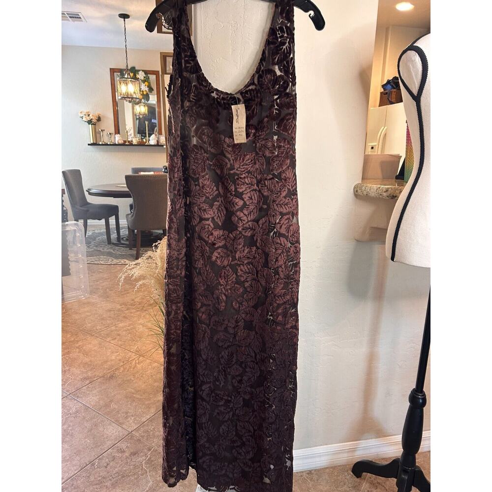 Brown Leaf-Pattern Sheer Swim Coverup Dress - Picture 4 of 9